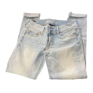 American Eagle Womens Distressed Light Wash Skinny Jeans Size 4 Regular